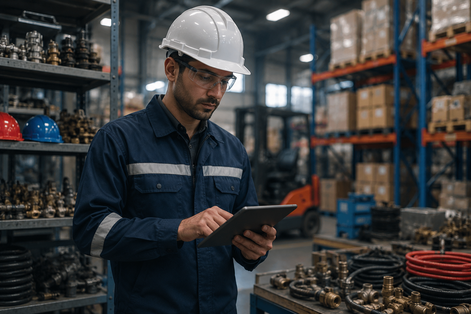 Warehouse Worker Inspecting